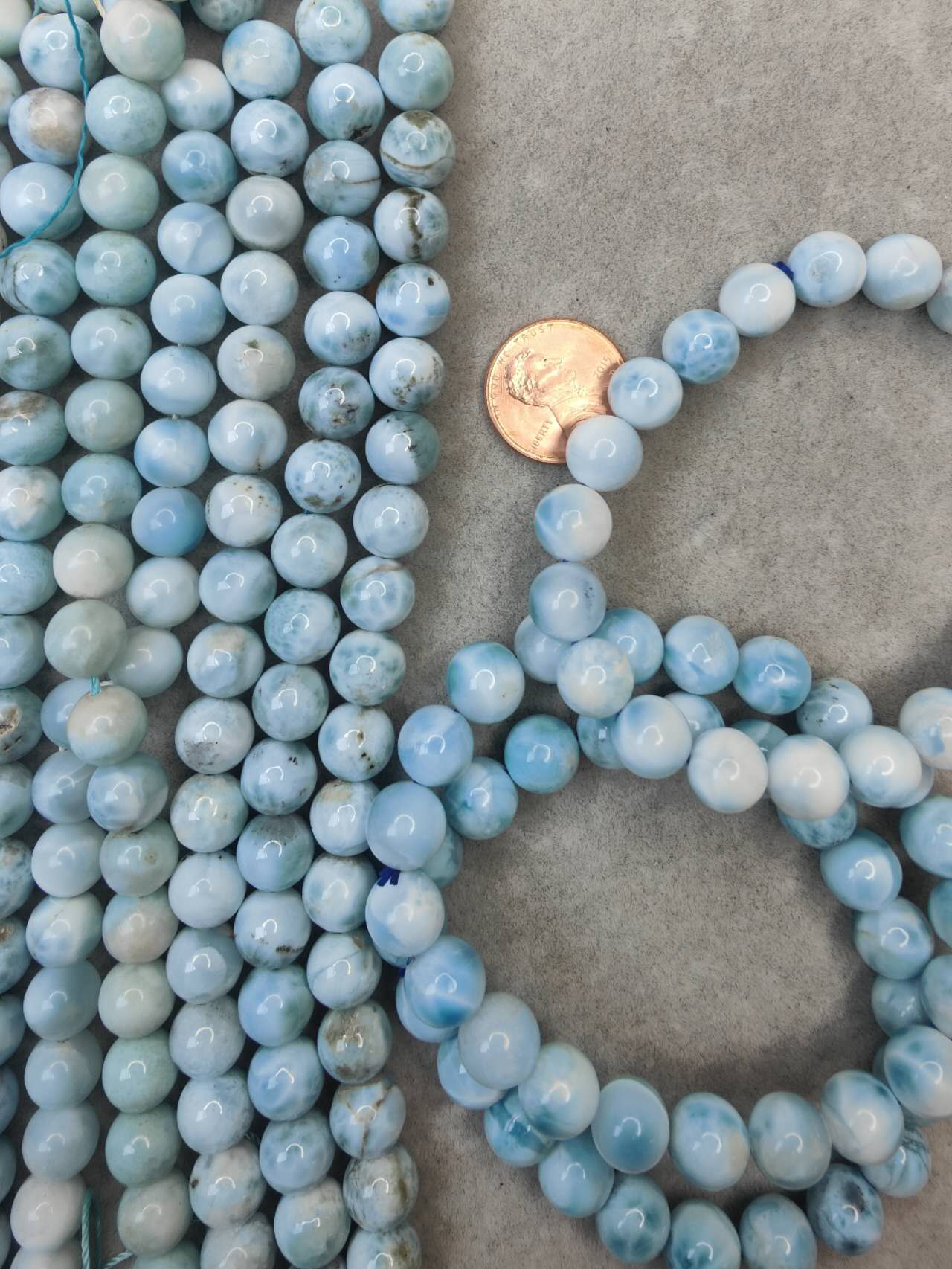 larimar 9.5mm round beads AA grade 15.5"strand