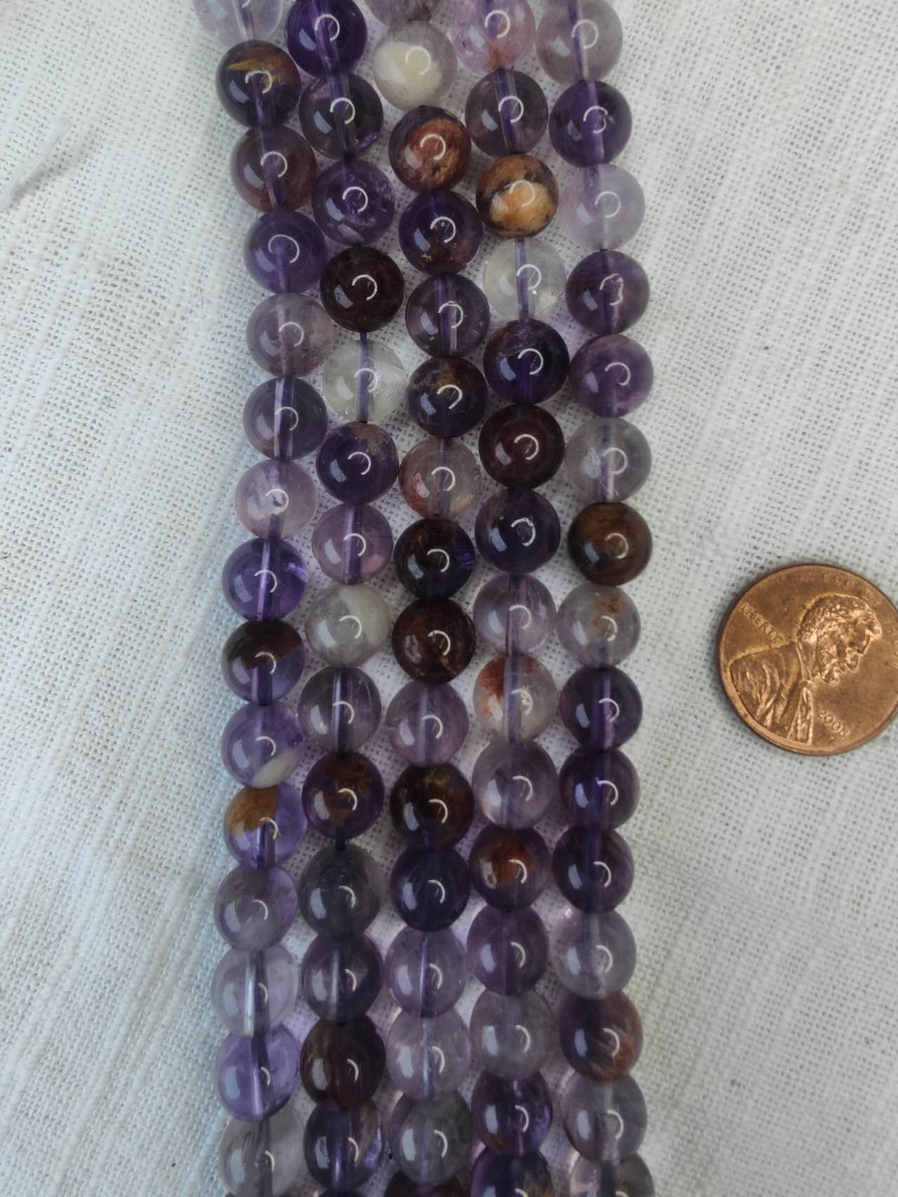 Super 7 Crystal Element Phantom Amethyst Cacoxenite Round Beads 8mm 15.5" Strand