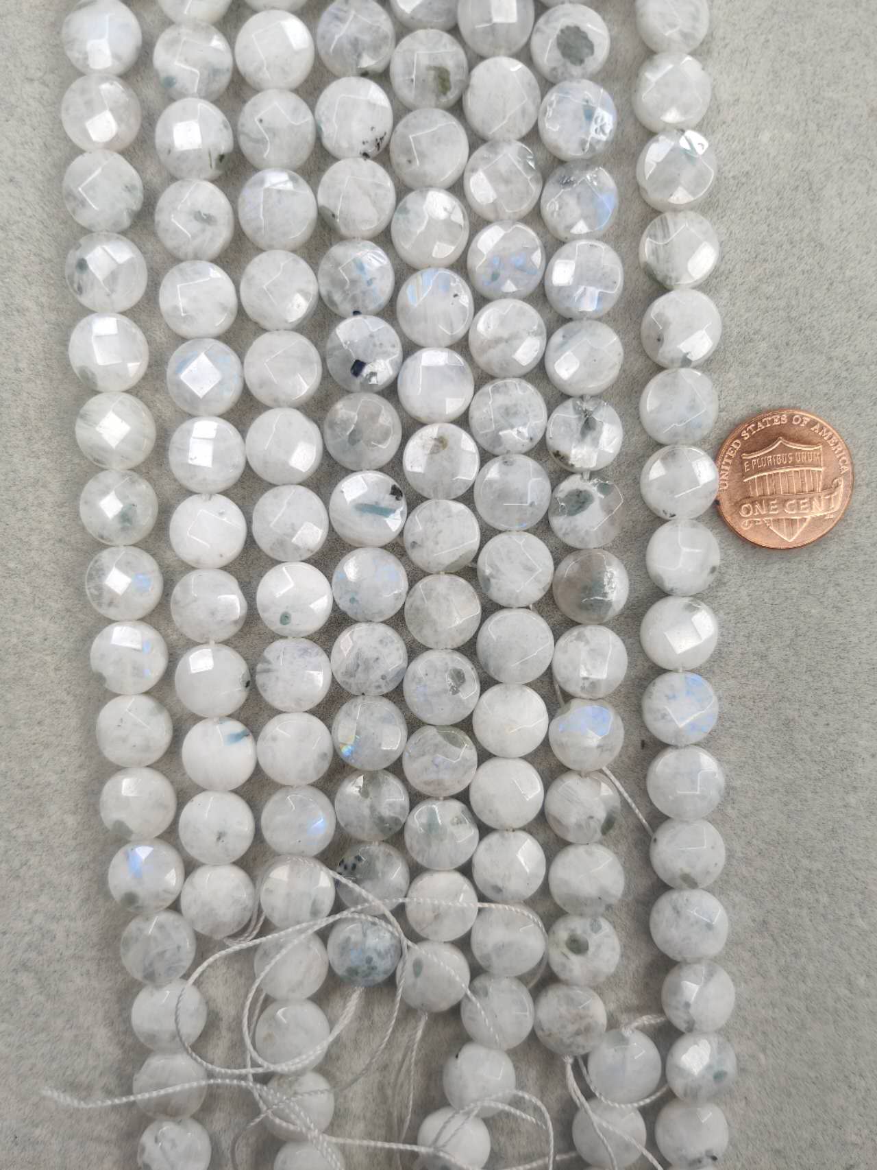 moonstone faceted coin 10mm