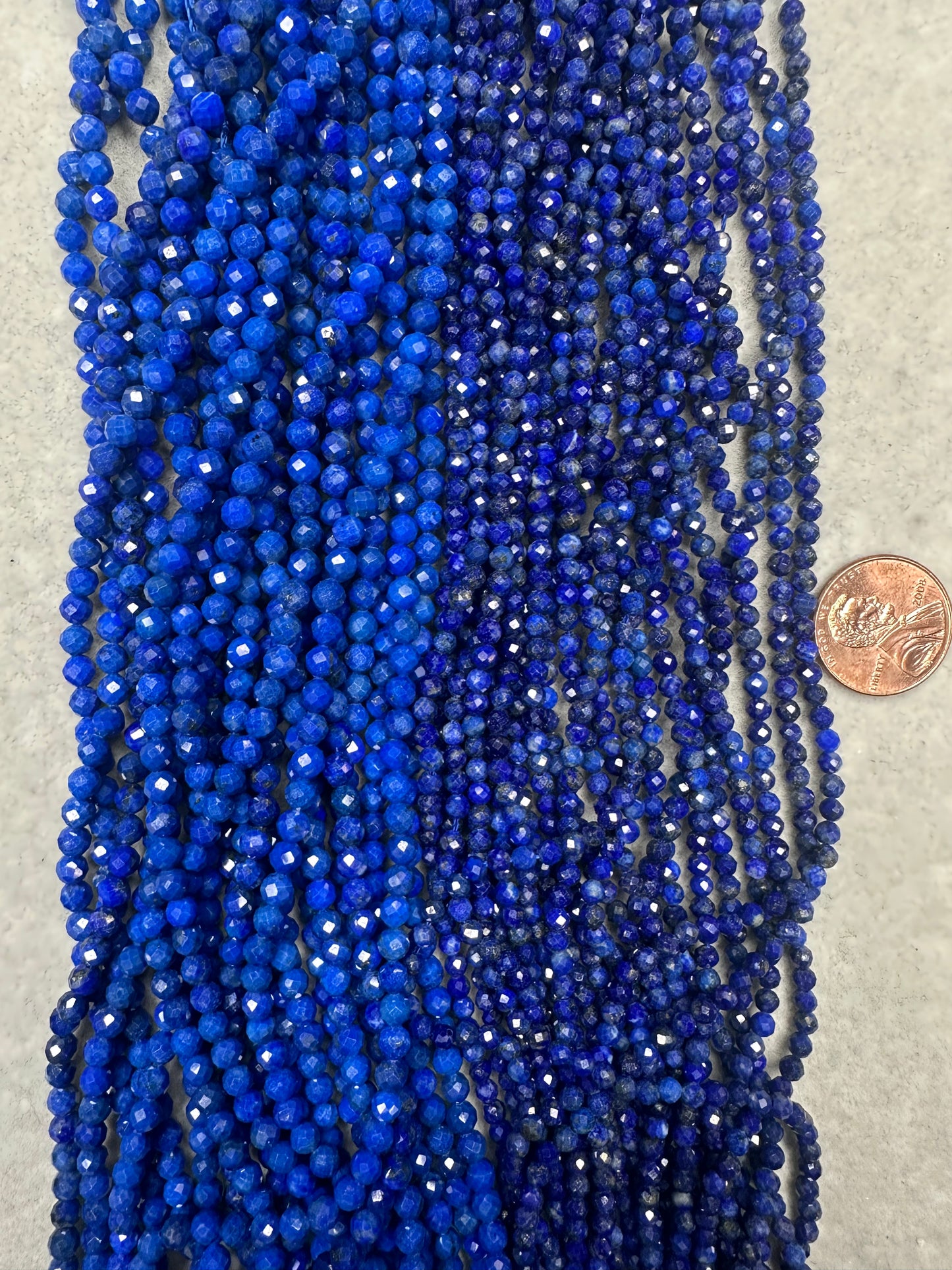 Lapis Lazuli round faceted 3mm 4mm 16"strand