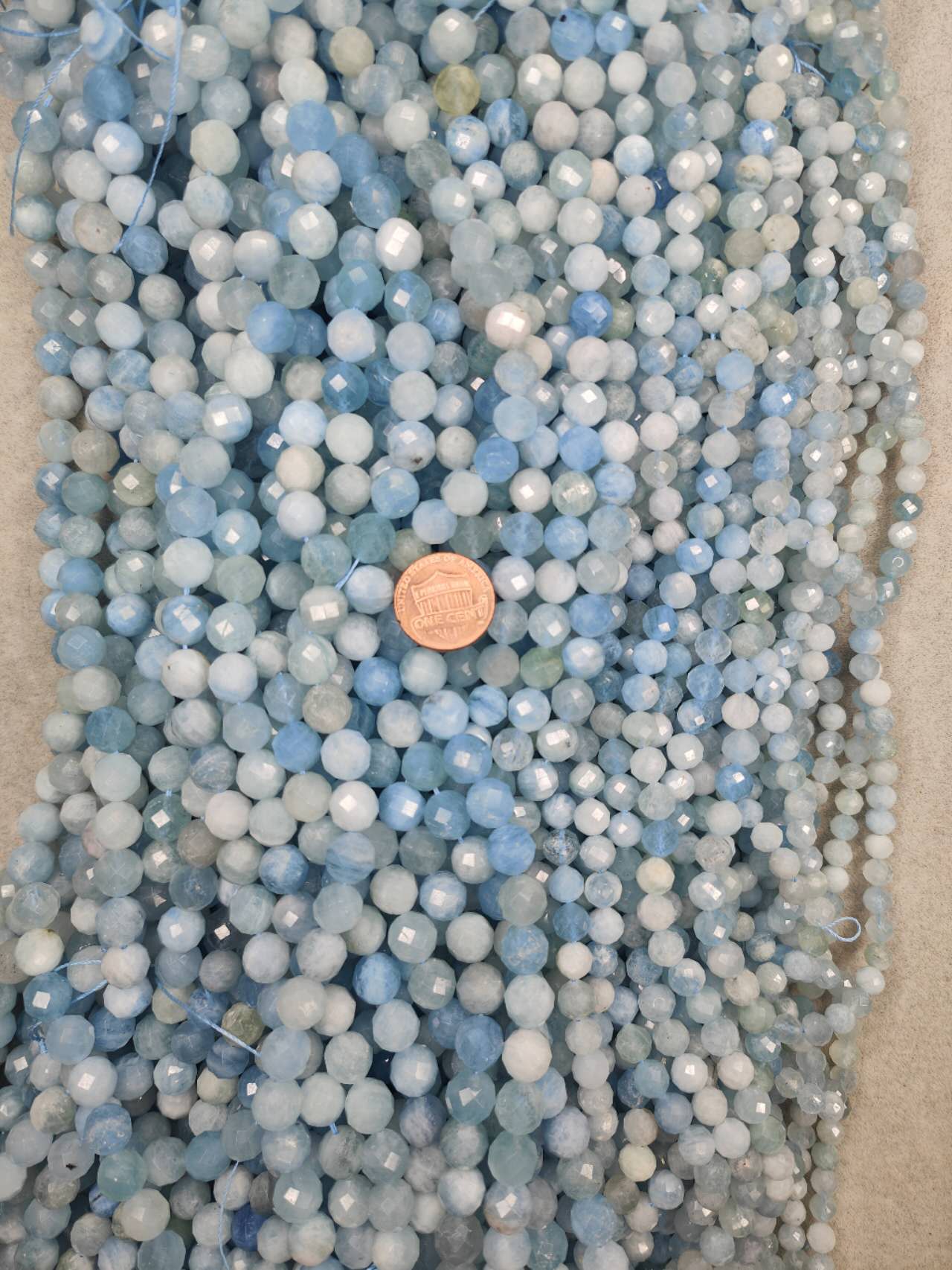 aquamarine faceted round  6mm 7mm 8mm  16"strand