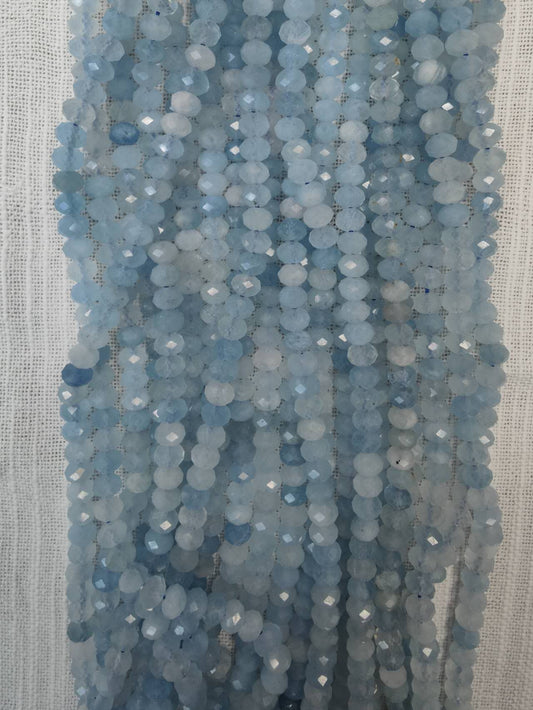 aquamarine 4mm x6mm roundelle faceted AA grade 15.5"strand