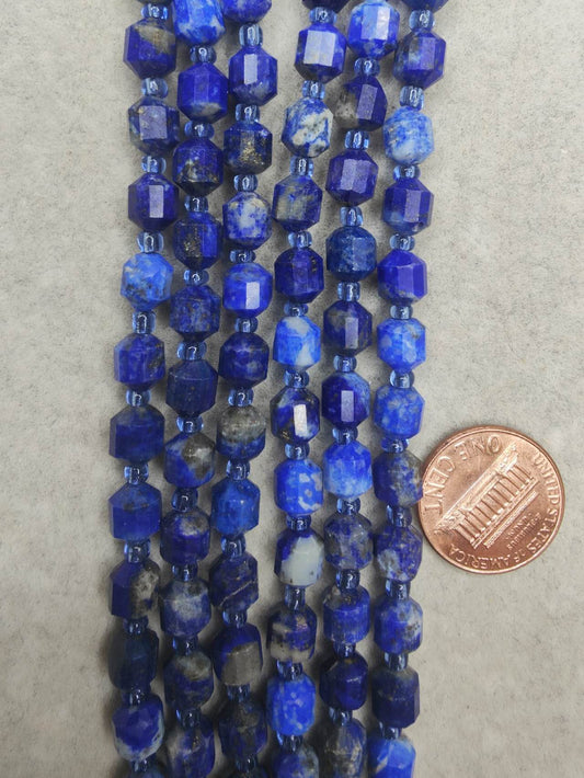 Lapis Lazuli art deco /lantern shape 6mm 16"strand
