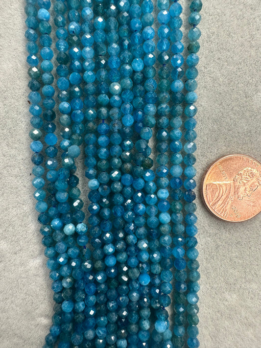apatite round 3.5mm  faceted AAA grade 15.5"strand