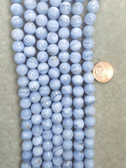 blue lace agate round faceted 10mm 16"strand