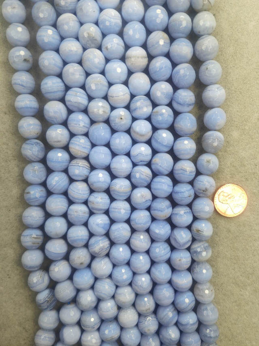 blue lace agate round faceted 12mm 16"strand