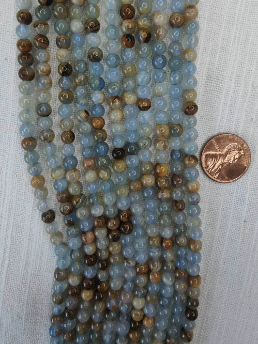 Argentina Lemurian Aquatine Calcite 5.5mm round beads 15.5"strand