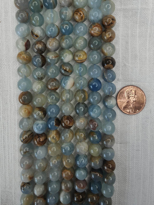 Argentina Lemurian Aquatine Calcite 8mm round beads 15.5"strand