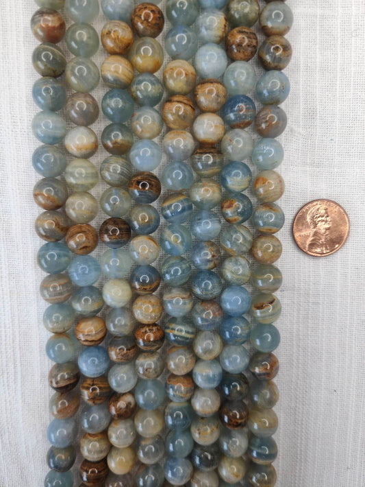 Argentina Lemurian Aquatine Calcite 10mm round beads 15.5"strand