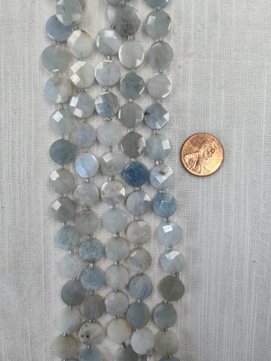 aquamarine 10mm coin shape faceted beads 15.5"strand