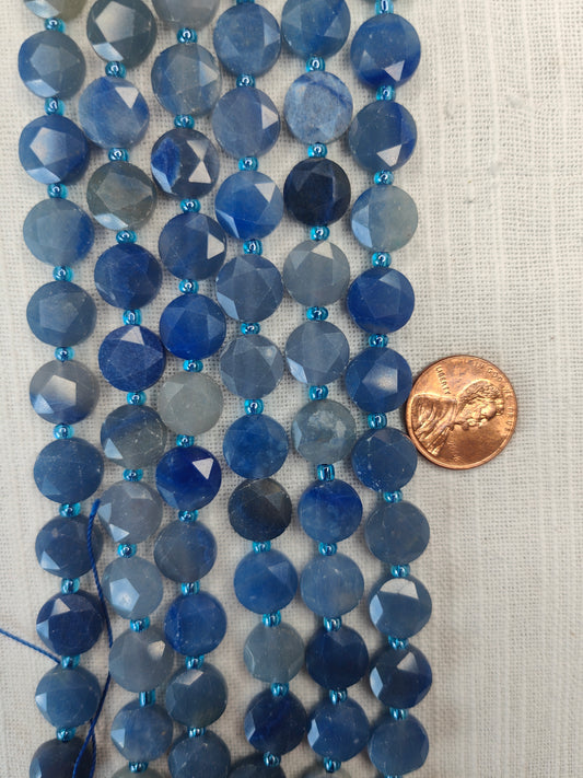 blue aventurine 10mm coin shape faceted 15.5"strand