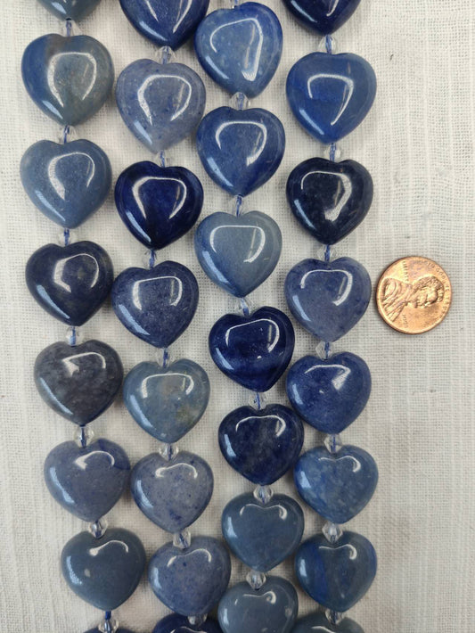 blue aventurine 20mm heart shape faceted 15.5"strand