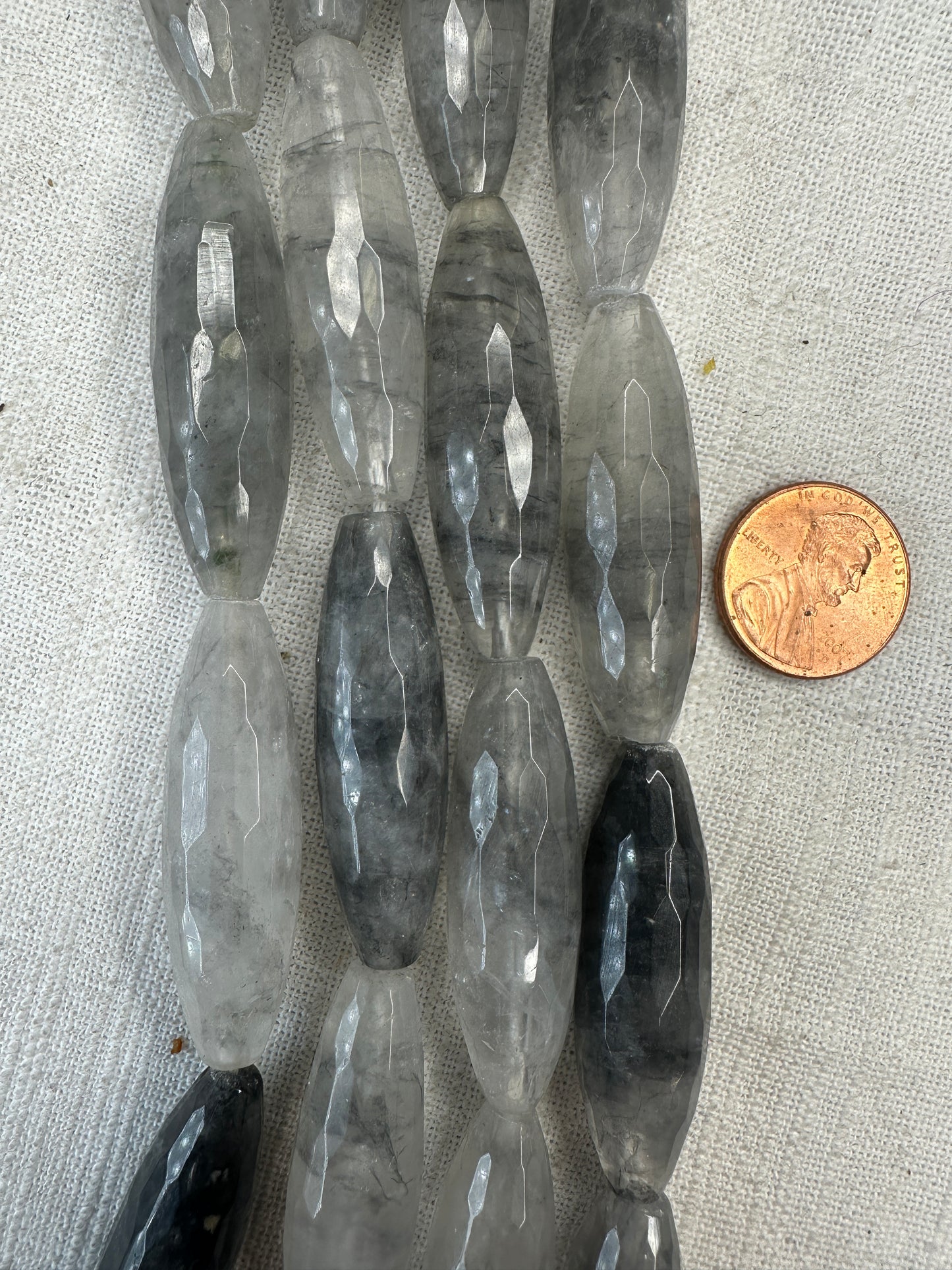 brazilian cloudy quartz 12mmx40mm barrel tube shape faceted AAA grade 15.5"strand