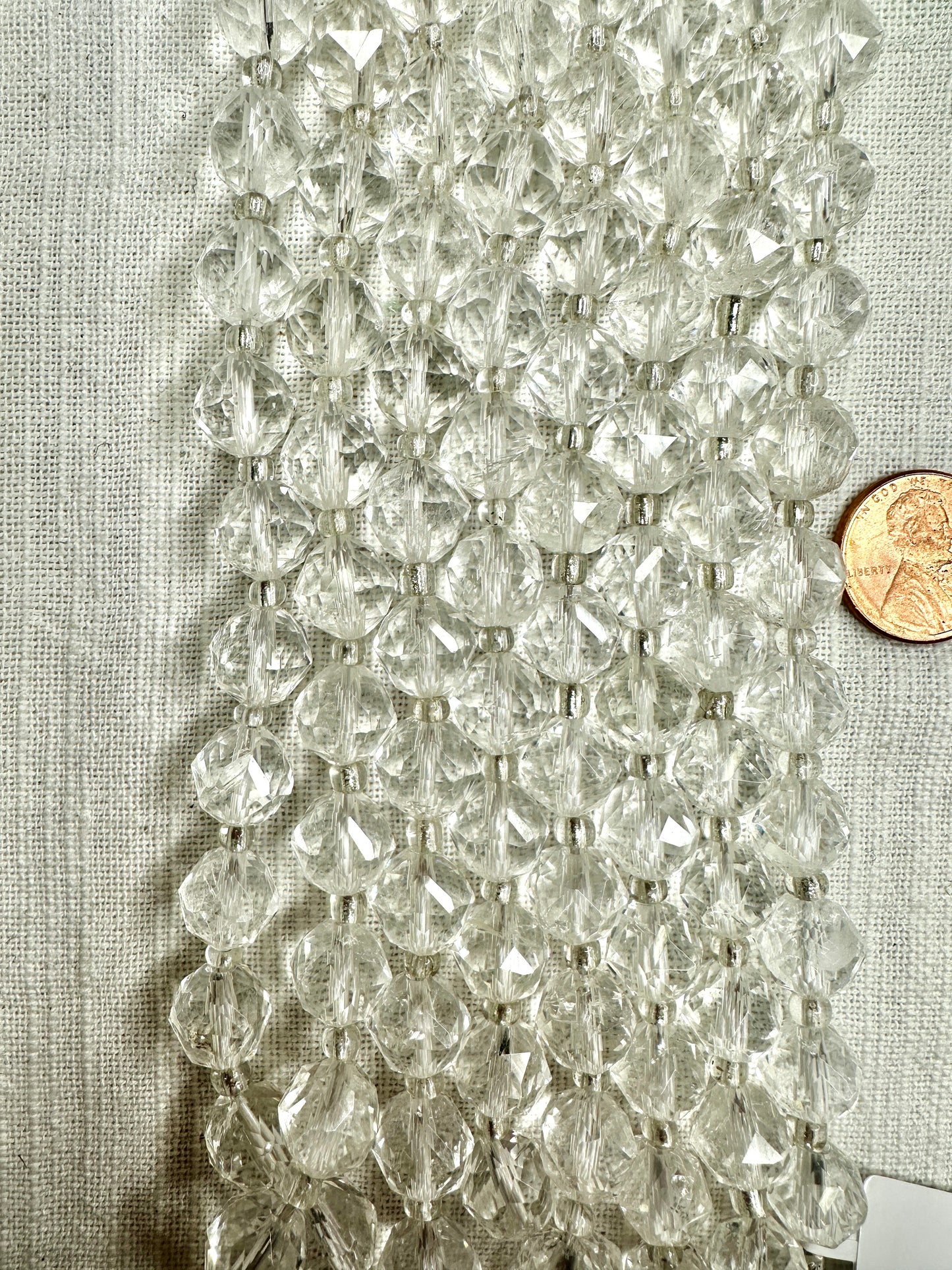 clear quartz round diamond cut 10mm 16"strand