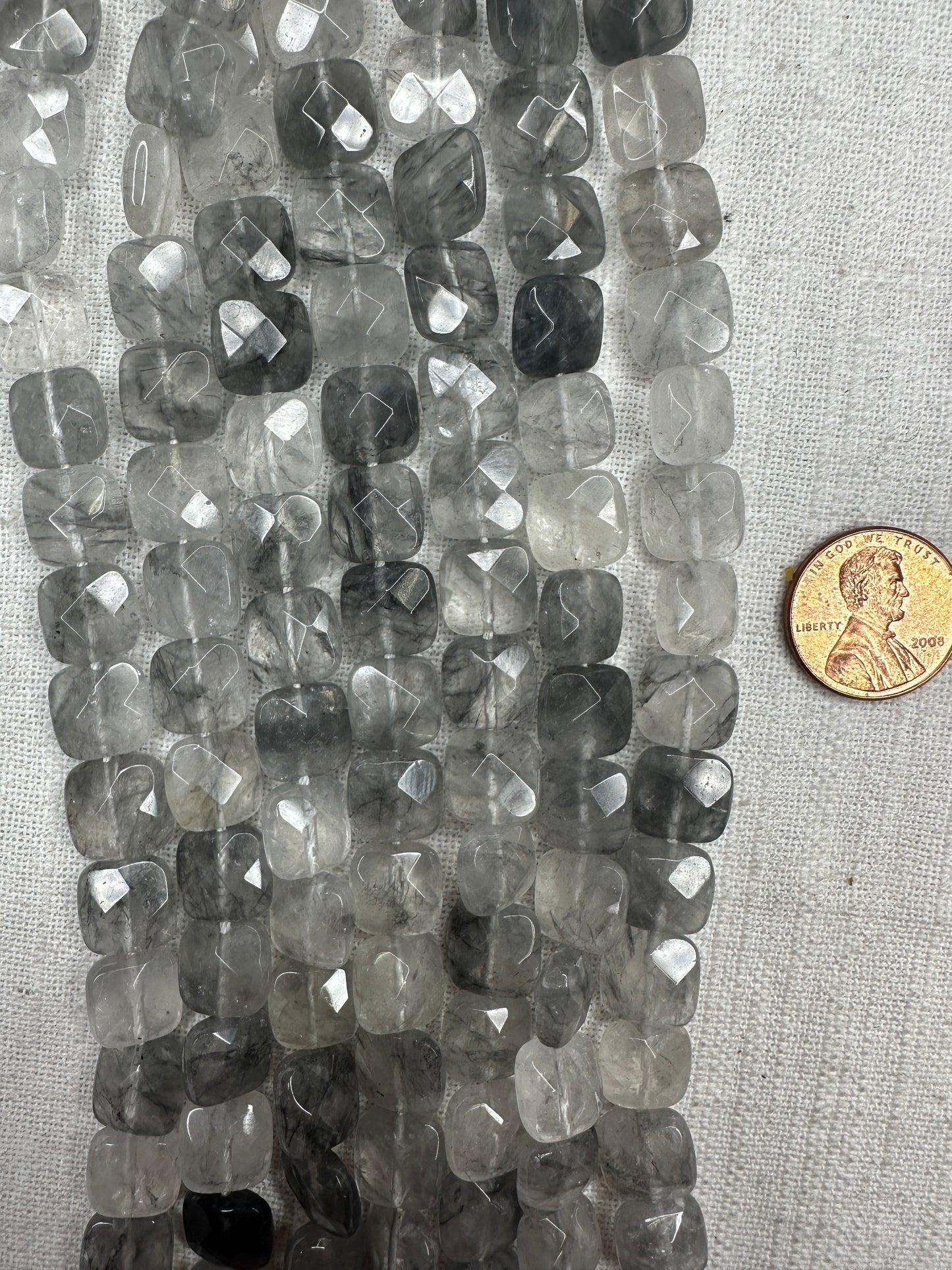 brazilian cloudy quartz 10mmx10mm square shape faceted AAA grade 15.5"strand