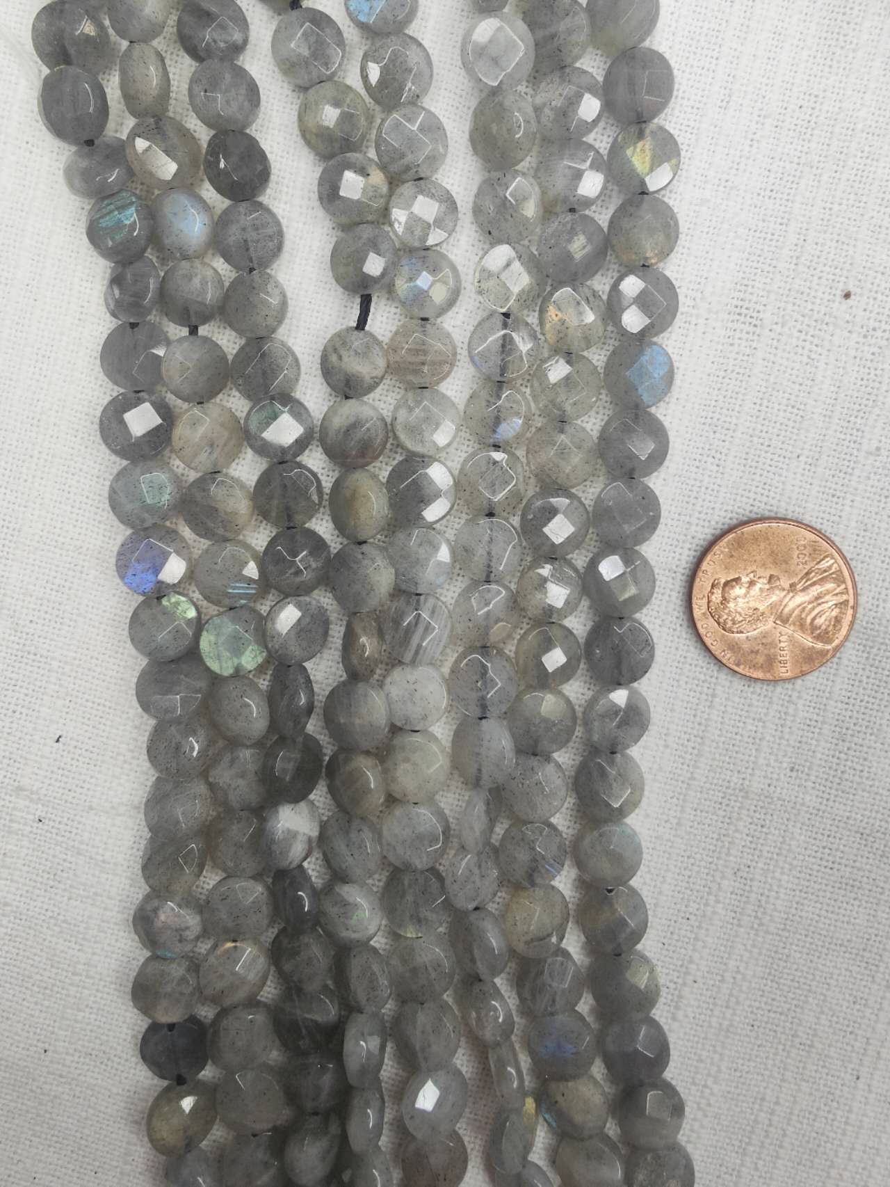 labradorite 8mm coin shape  faceted AAA grade 15.5"strand