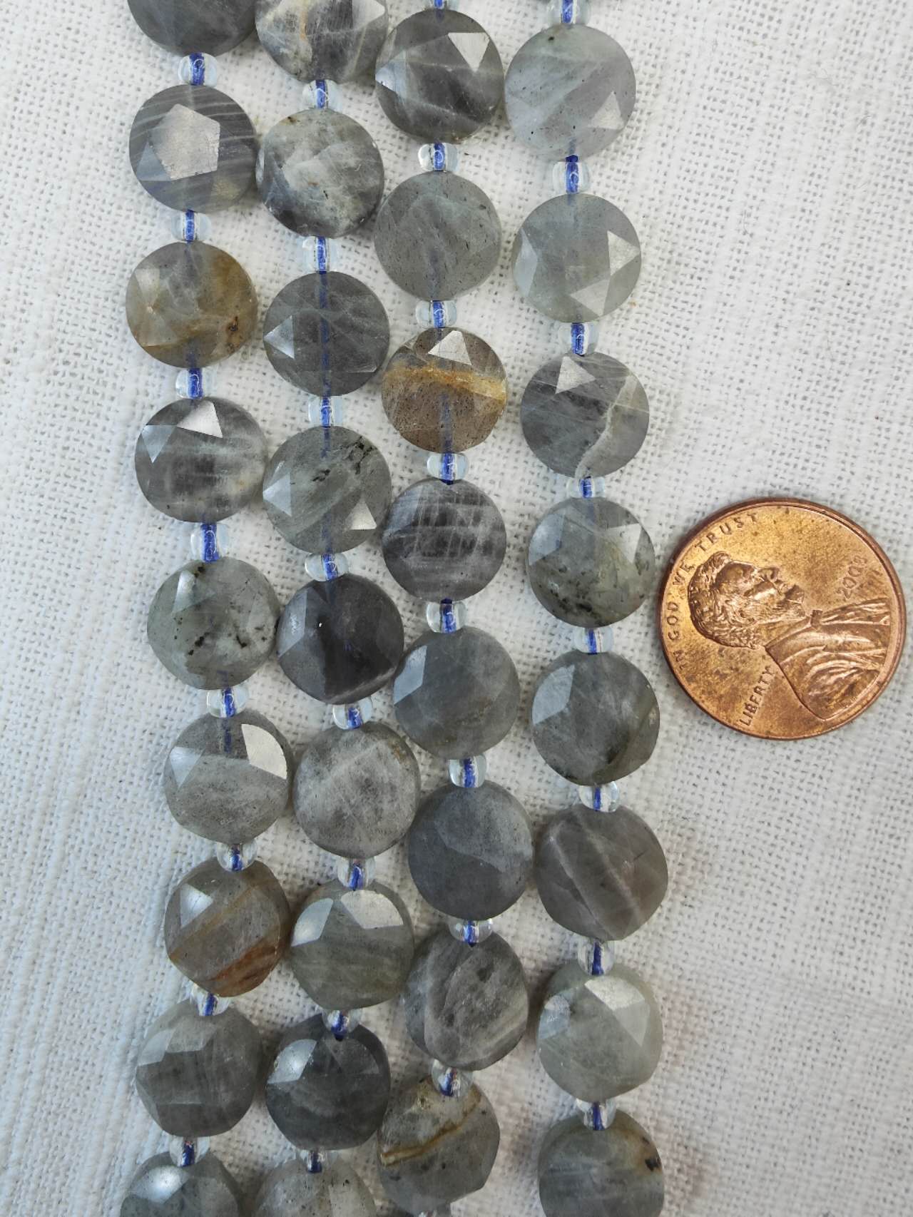 labradorite faceted coin shape 10mm AAA grade  15.5"strand