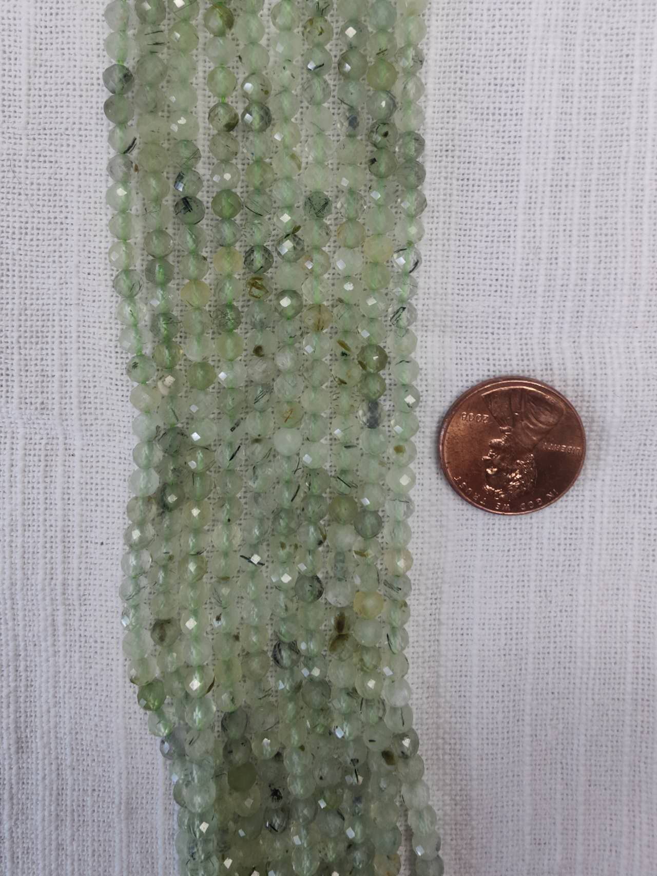 prehnite 4mm round faceted 15.5"strand