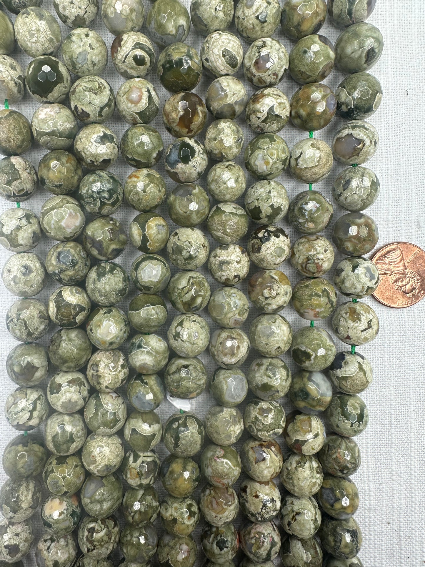 Rainforest Jasper Rhyolite 10mm round faceted beads faceted 15.5"strand