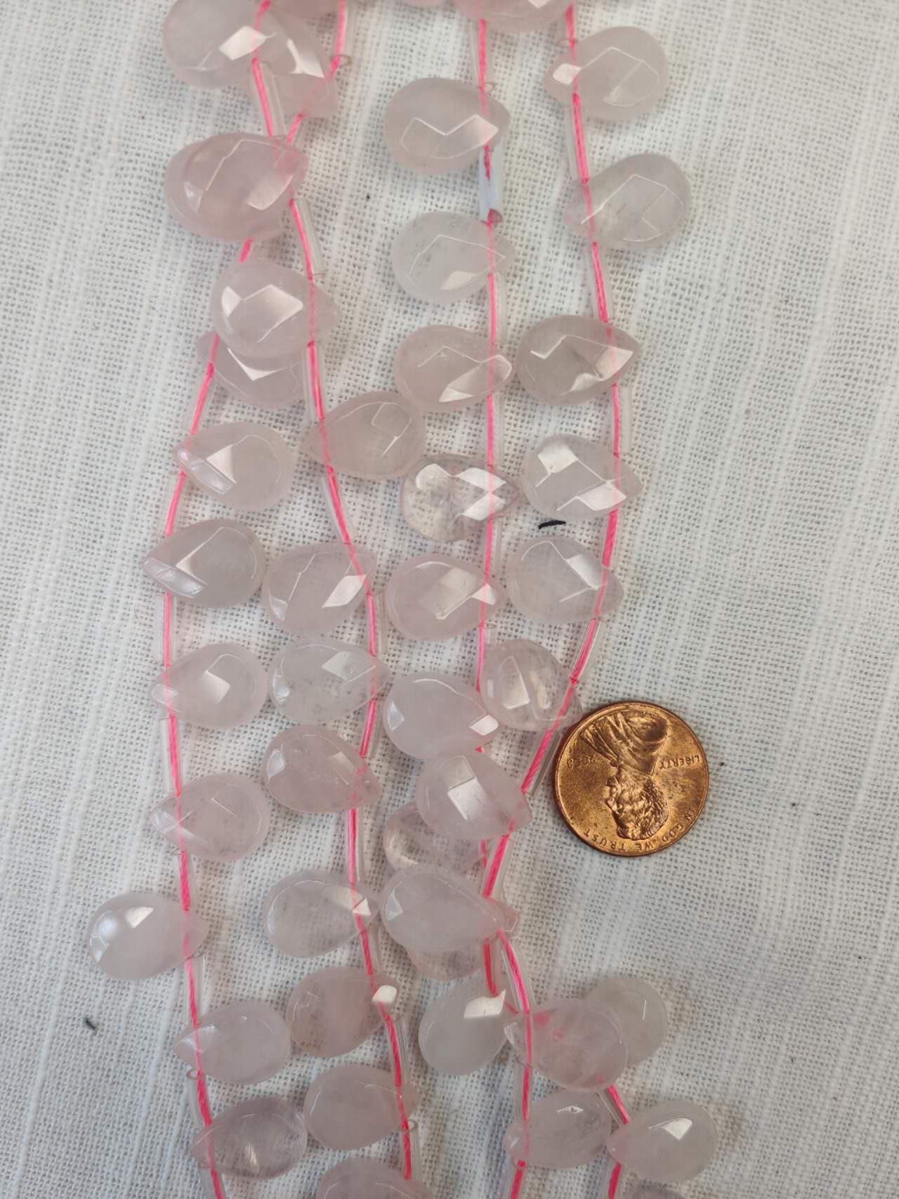 rose quartz 10mmx14mm teardrop shape faceted 15.5"strand