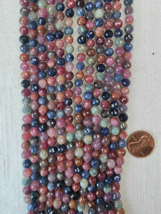 ruby and sapphire 6mm faceted beads 15.5"strand