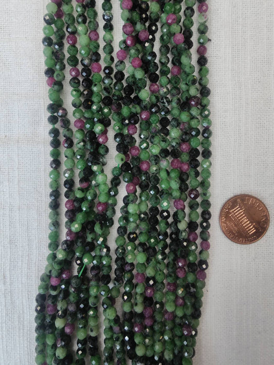 ruby in zoisite 4mm faceted round 15.5"strand