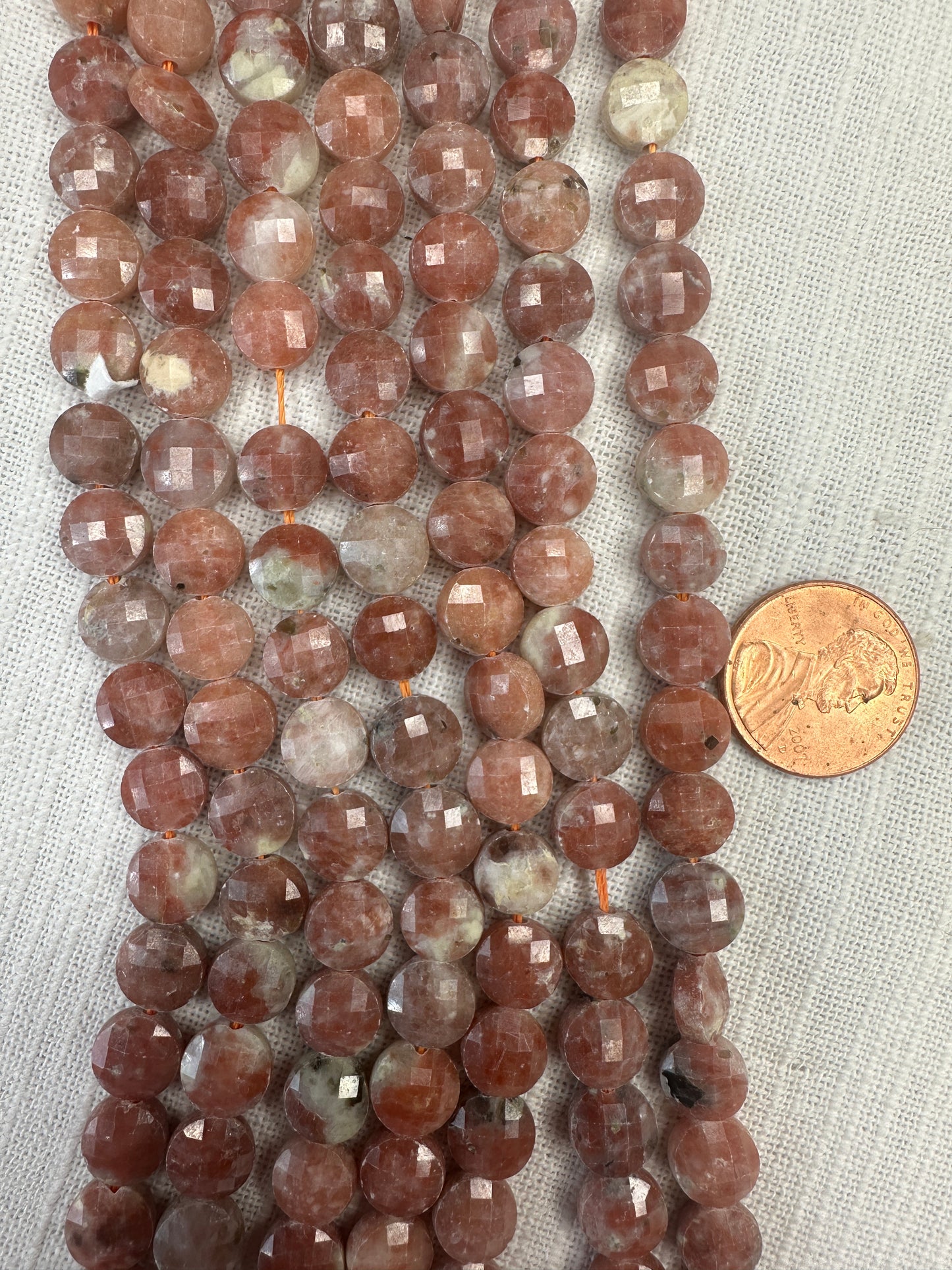 brazil sunstone 8.5mm coin shape faceted beads AAA grade 15.5"strand