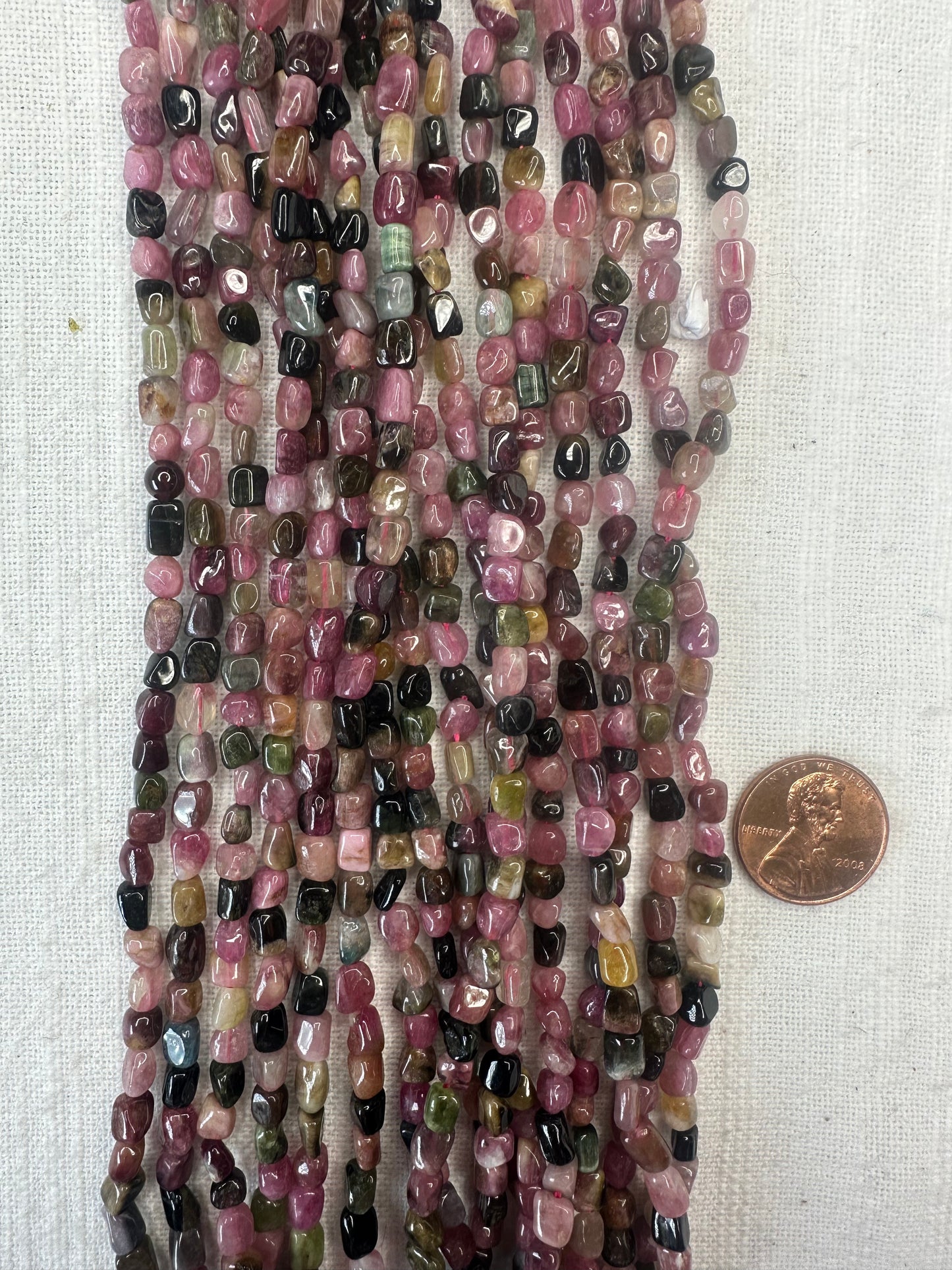 watermelon tourmaline 4mmx6mm nugget shape 15.5"strand