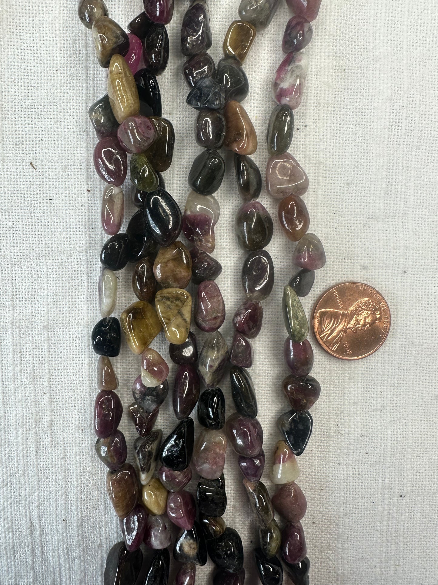 watermelon tourmaline 8mmx12mm nugget shape 15.5"strand