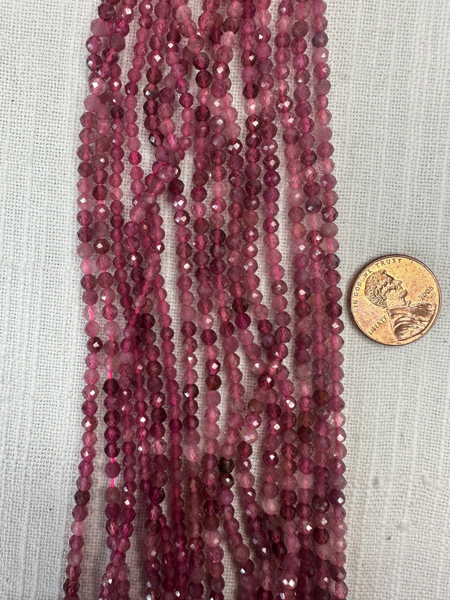 pink watermelon tourmaline 3mm AAA grade faceted round beads 15.5"strand