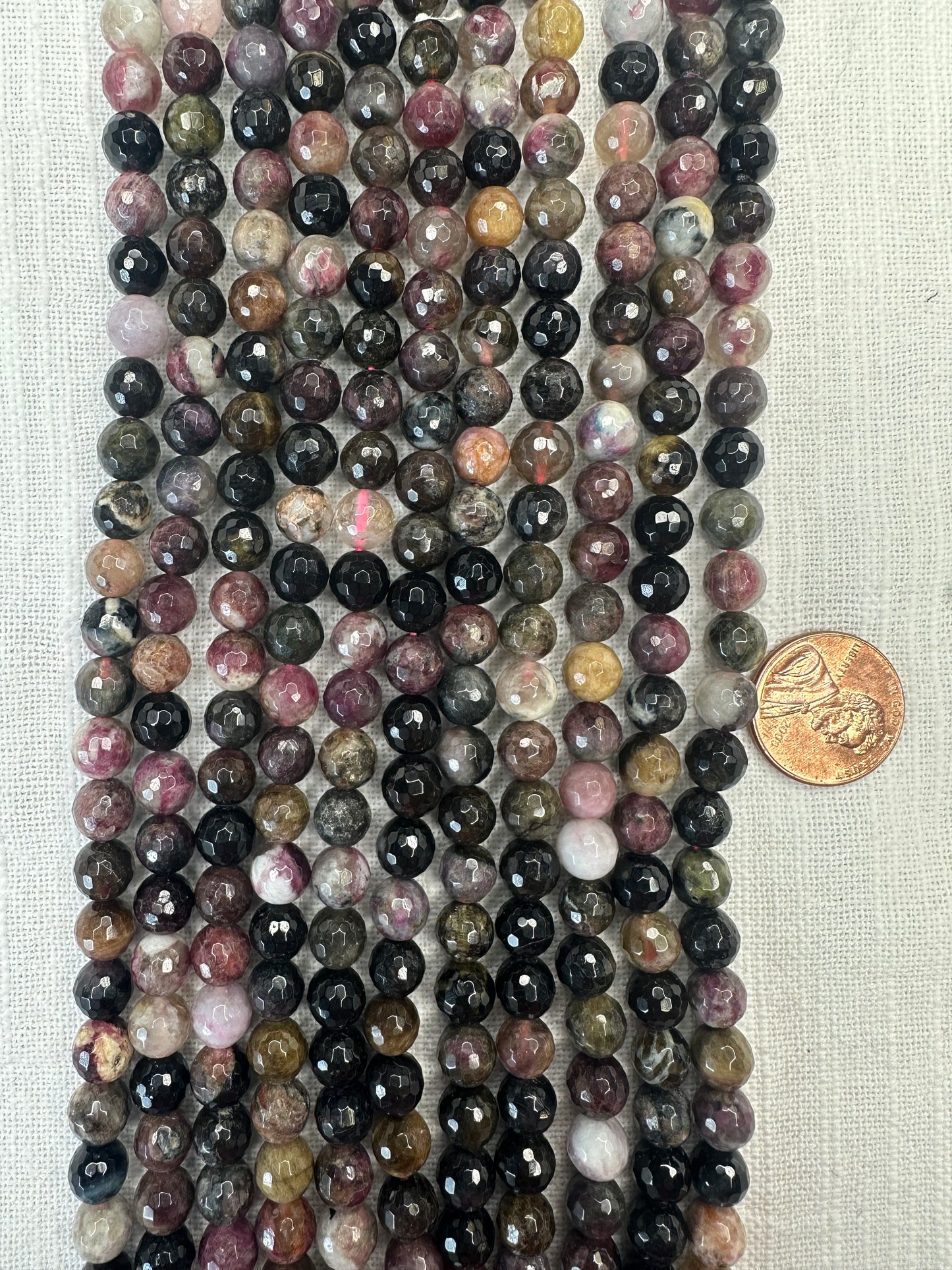 multicolor watermelon tourmaline 7mm faceted round beads 15.5"strand