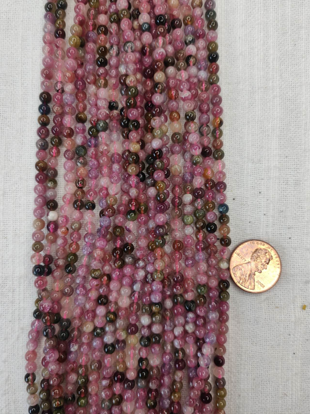 watermelon tourmaline 4mm round beads  15.5"strand