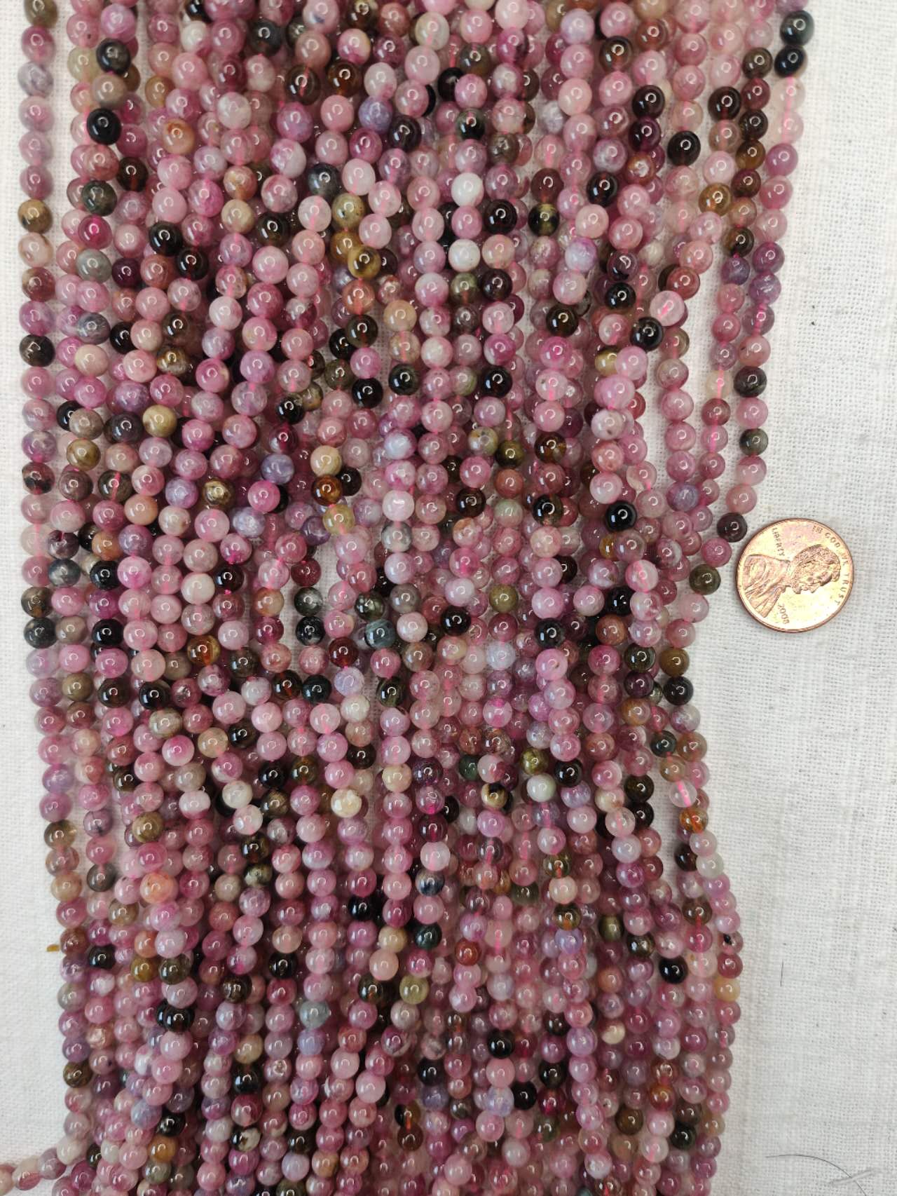 watermelon tourmaline 5mm round beads  15.5"strand