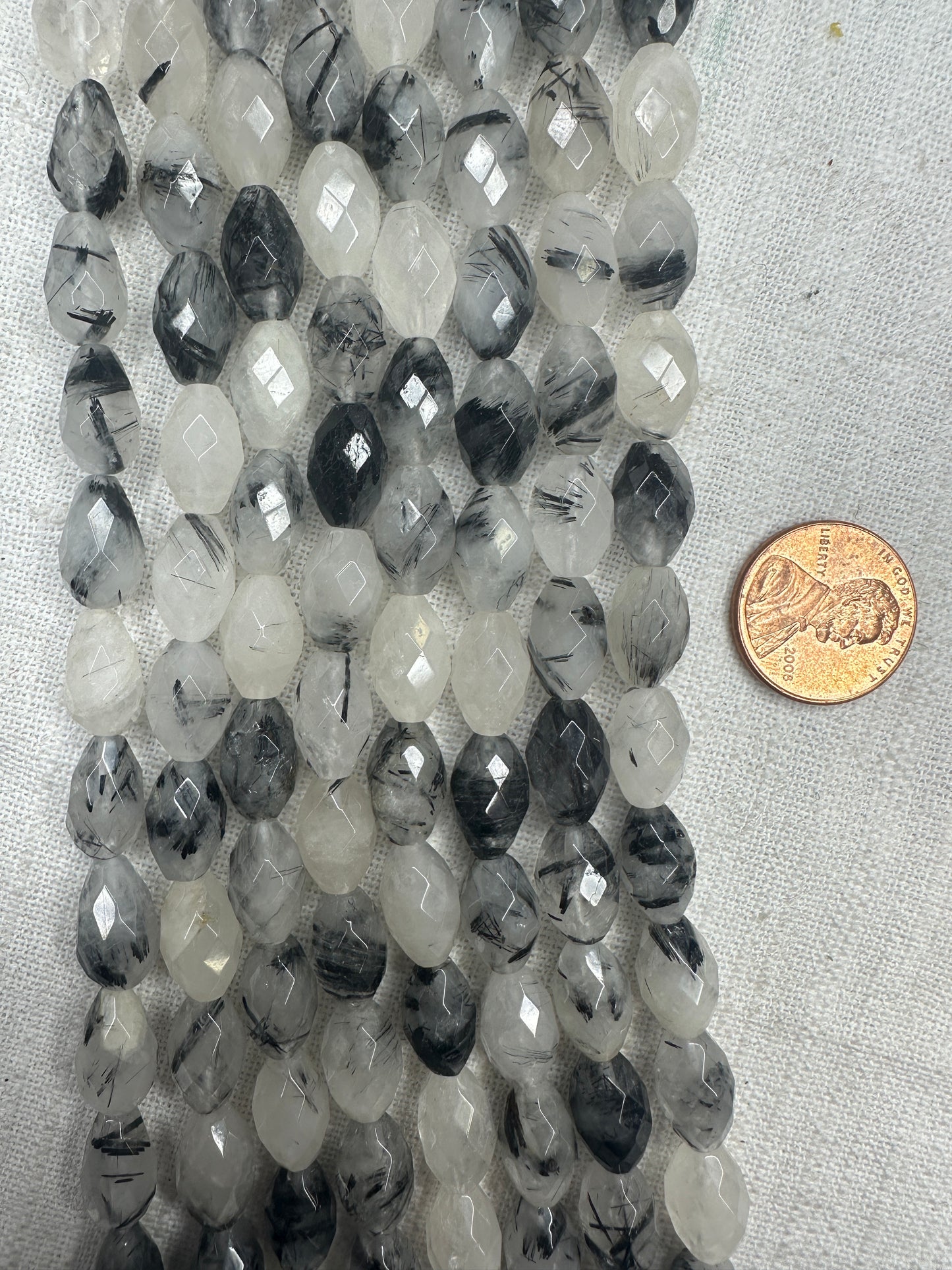 brazilian tourmaline rutilated quartz 8mmx13mm barrel tube shape faceted AAA grade 15.5"strand