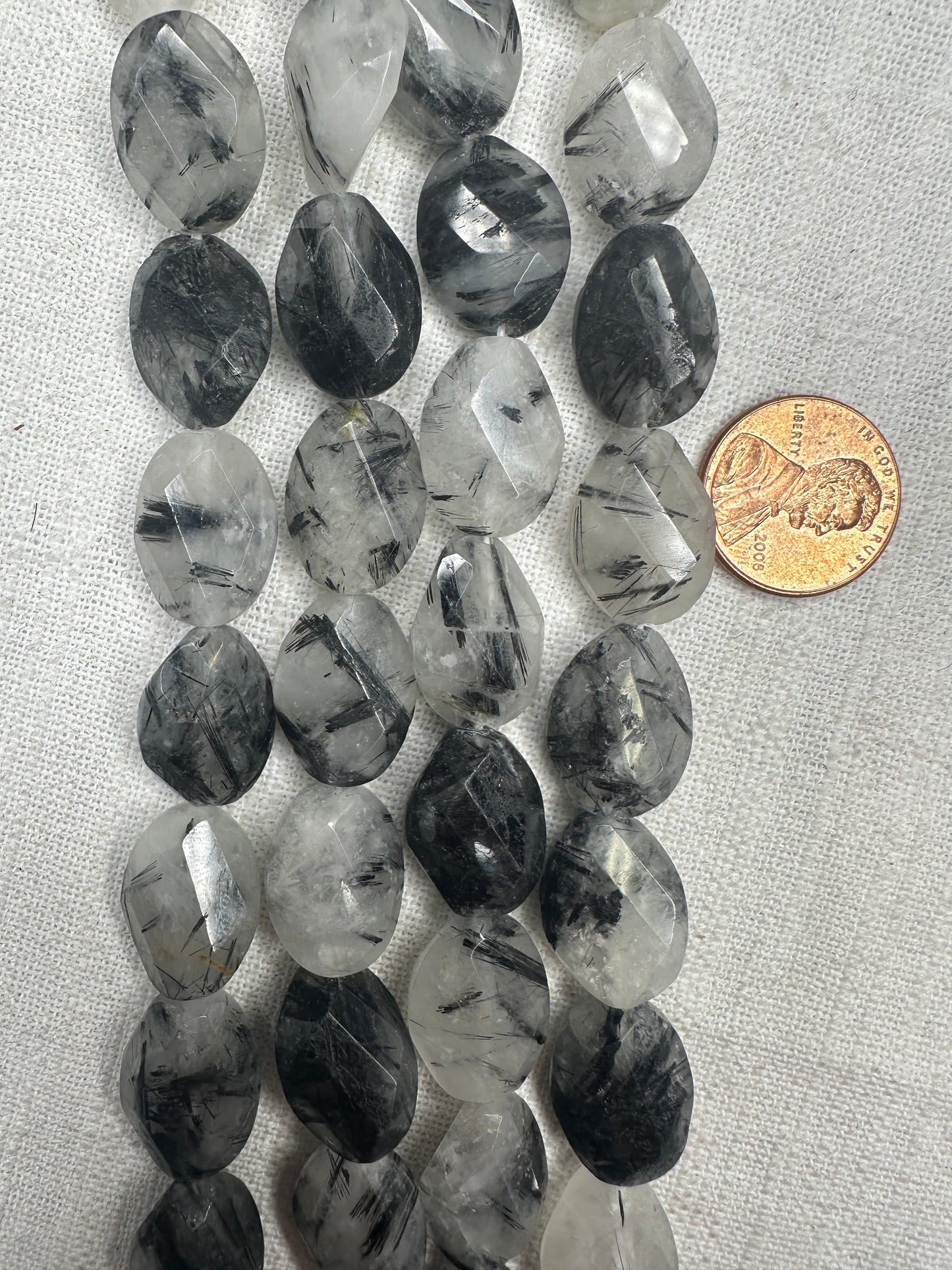 brazilian tourmaline rutilated quartz 13mmx18mm oval shape twisted faceted AAA grade 15.5"strand
