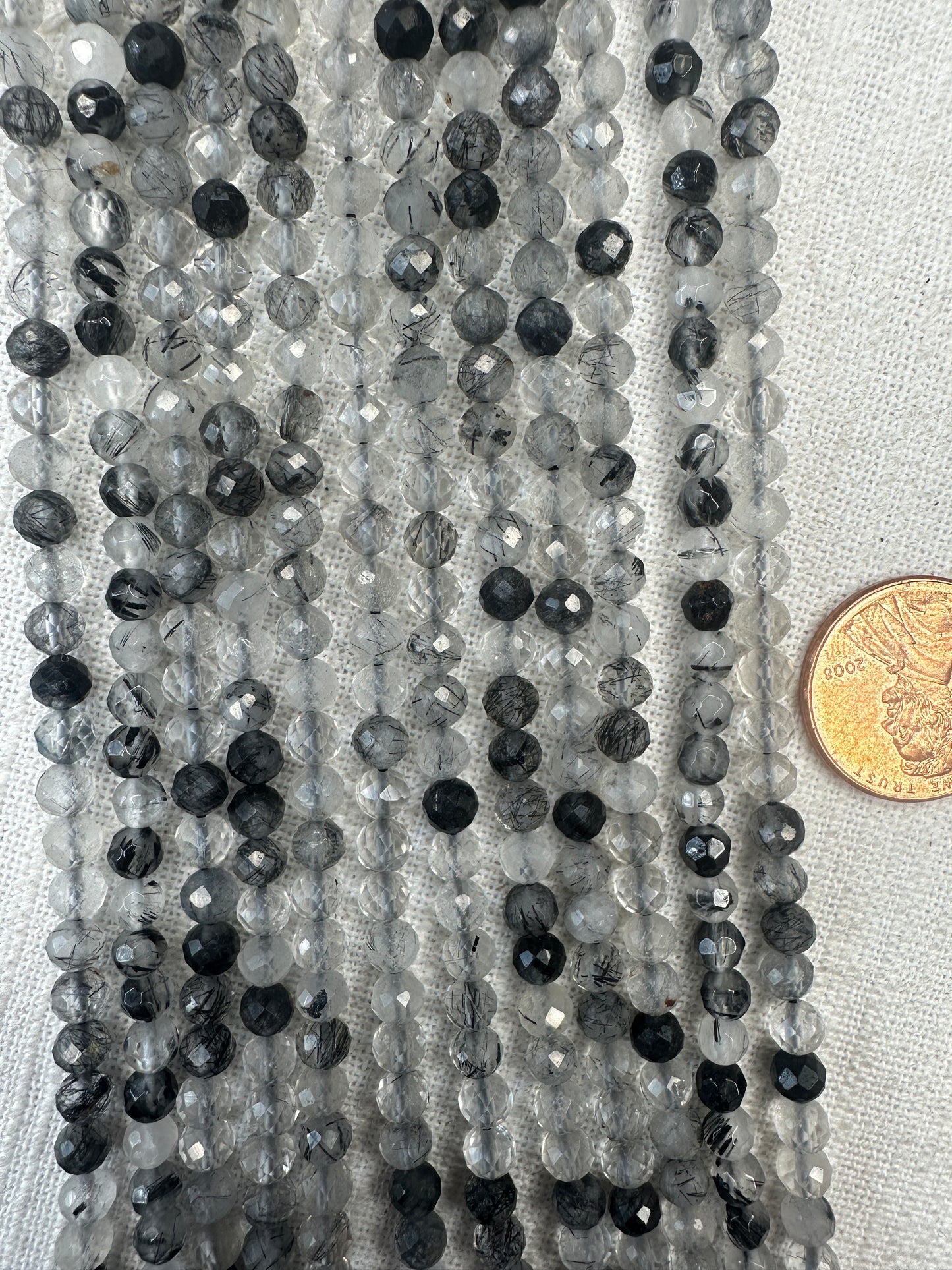 black tourmaline rutilated quartz 4.5mm round shape faceted AAA grade 15.5"strand
