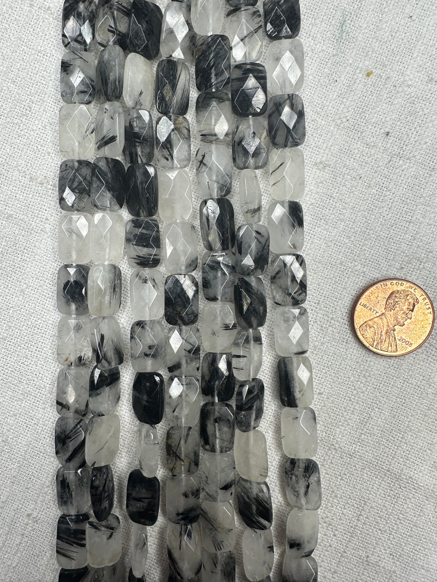 brazilian tourmaline rutilated quartz 8mmx12mm rectangle shape faceted AAA grade 15.5"strand