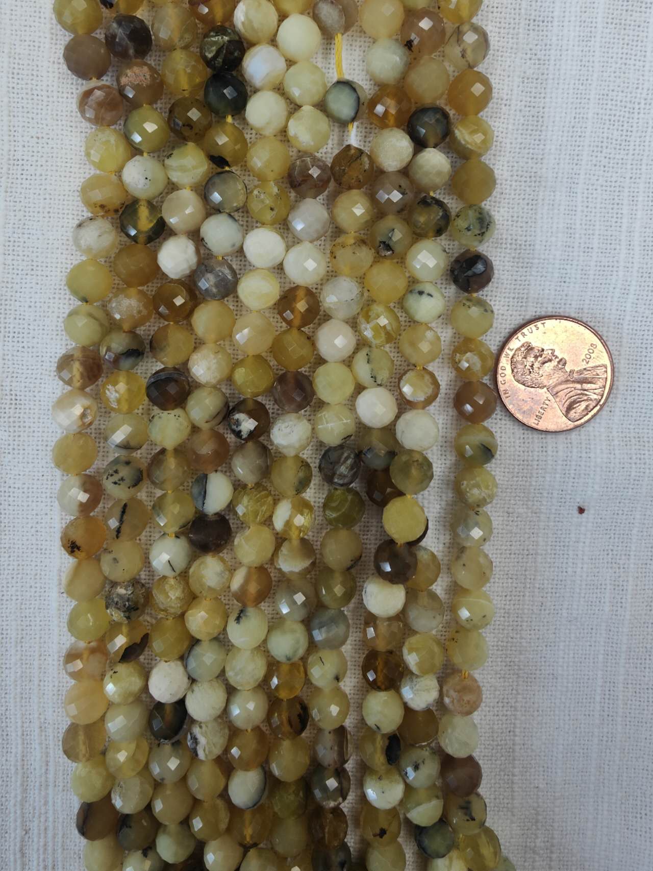 peruvian yellow opal 7mm round faceted beads 15.5"strand