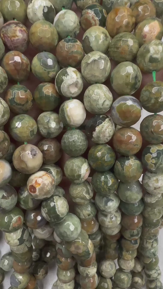 Rainforest Jasper Rhyolite 10mm round faceted beads faceted 15.5"strand