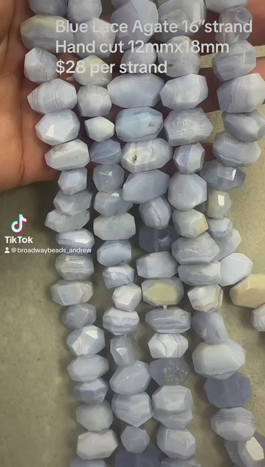blue lace agate nugget handcut 12mmx16mm 16"strand