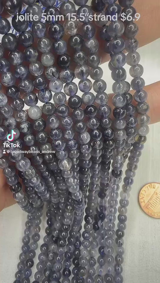 Iolite 5mm round beads AA grade 15.5"strand