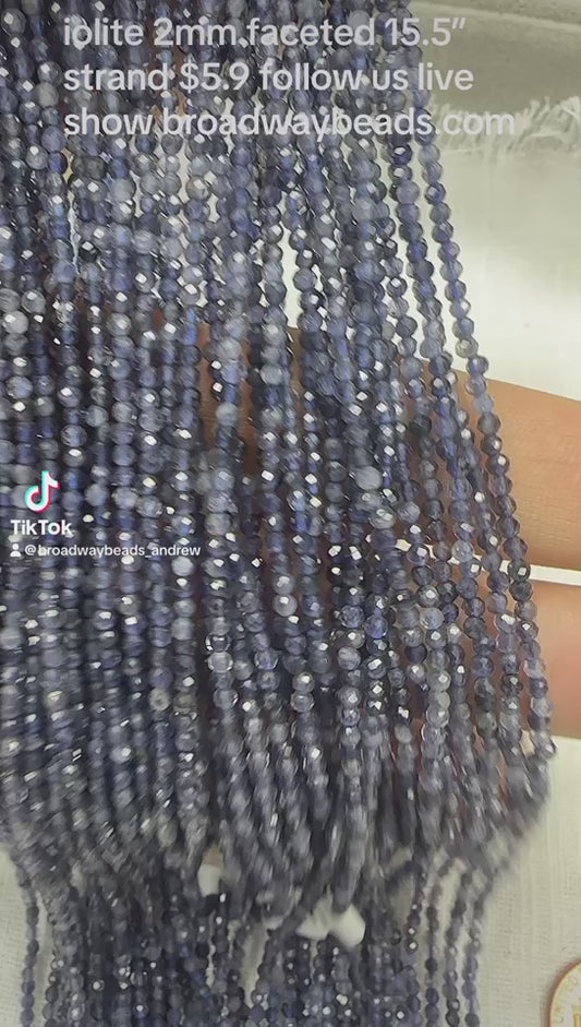 Iolite 2mm round faceted beads AAA grade 15.5"strand