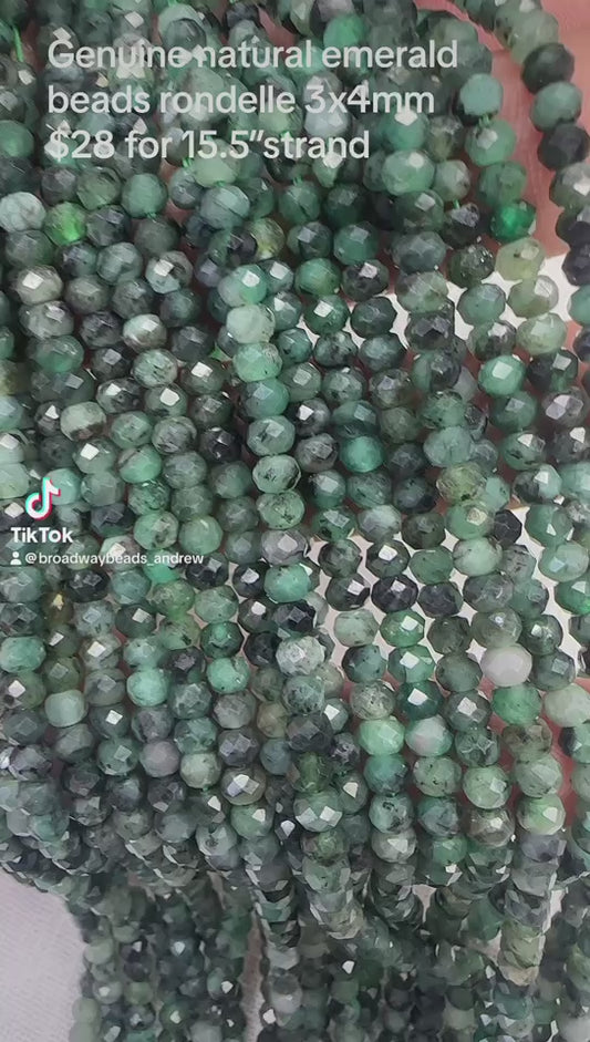 genuine natural green emerald 3mmx4mm rondelle beads 15.5"strand