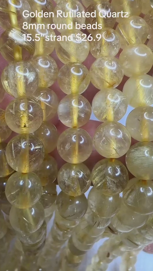 Golden Rutilated Quartz 8mm round beads 15.5"strand