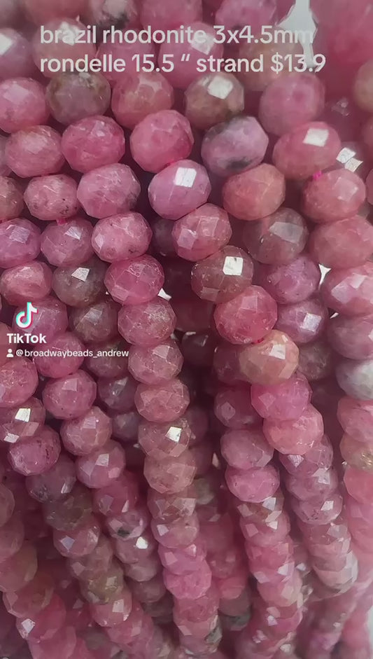 rhodonite 3mmX4.5mm rondelle shape AAA grade faceted 15.5"strand