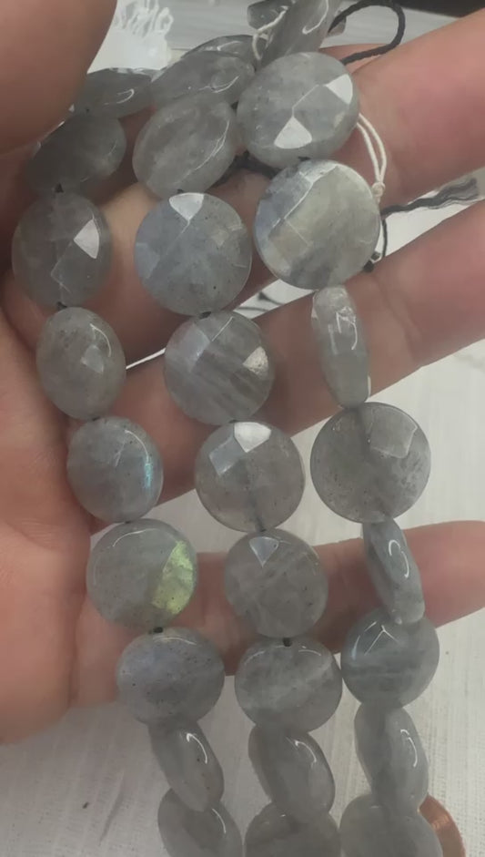 labradorite faceted coin shape 14mm AAA grade  15.5"strand