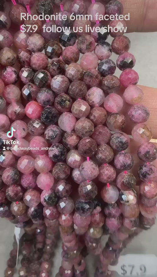 rhodonite 6mm faceted AAA grade 16"strand