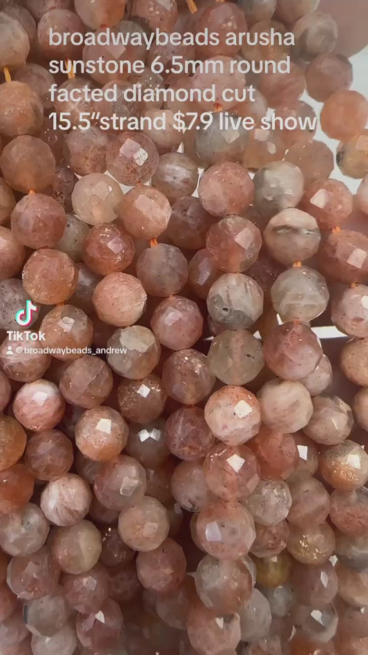 arusha sunstone 6.5mm round facted diamond cut 15.5“strand