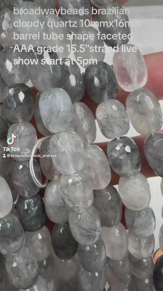 brazilian cloudy quartz 10mmx16mm barrel tube shape faceted AAA grade 15.5"strand