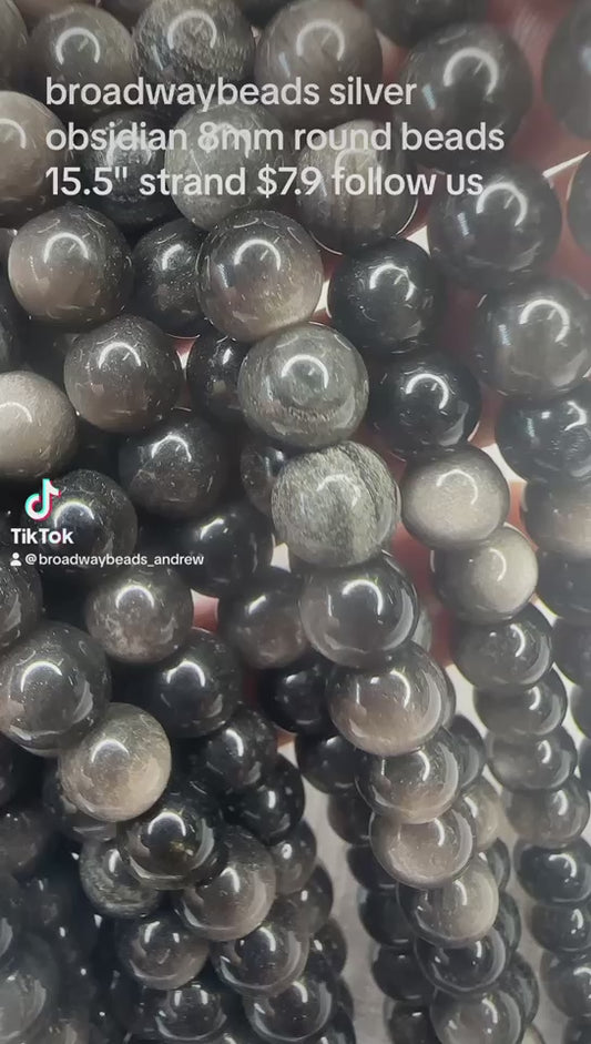 silver obsidian 8mm round beads 15.5" strand